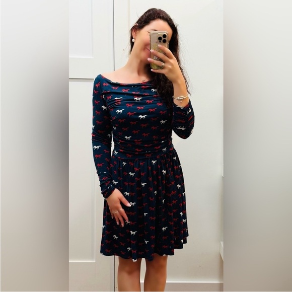 Leota New York Chase & Wonder HORSE Drapey Dress SIZE 6 Blue Long Sleeve Western - Picture 10 of 12